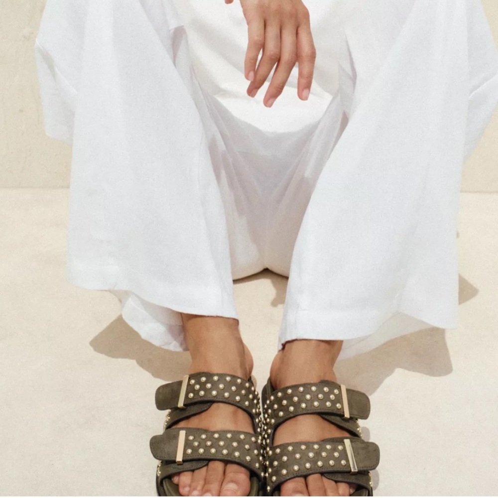 Zara Women’s Khaki Green Studded Buckle Sandals
